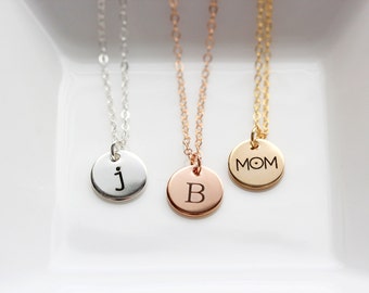 Initial Necklace • Gold Disc Necklace • Engraved Initial • Gold Initial Necklace • Silver Initial Necklace • Dainty Necklace 3/8" disc MXE2