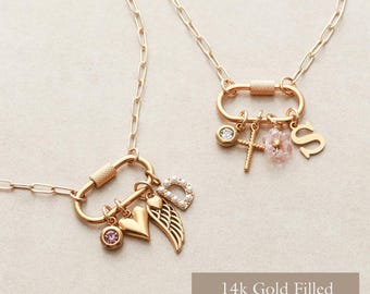 Carabiner Charm Necklace - Custom Necklace, Personalized, Adjustable, Build your Own, Waterproof Anti-Tarnish Charm Necklace for Women CHR C