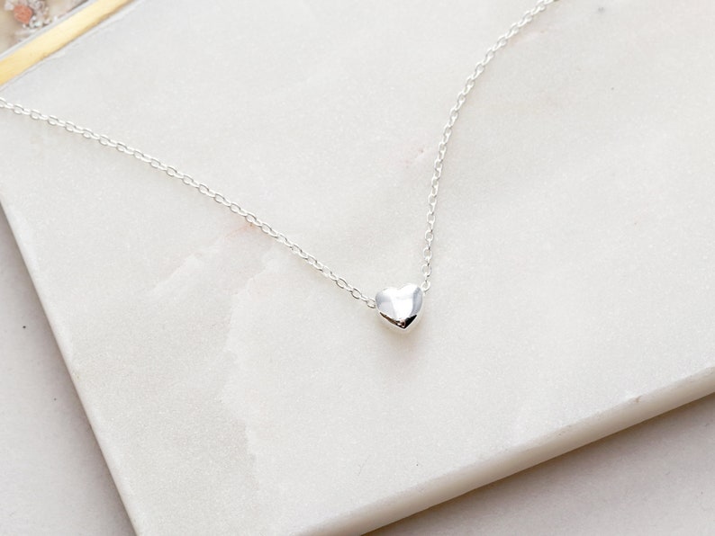 Heart Necklace Tiny Heart Charm Necklace Gift for Her Dainty Necklace Layering Necklace Heart Jewelry Minimalist Necklace CHMS image 3