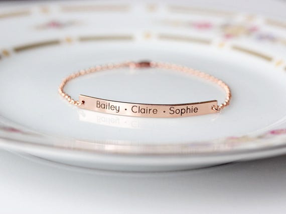 Name Bracelet • Engraved Bracelet • Coordinate Bracelet • Gold Bar Bracelet • Custom Bracelet • Location Bracelet Roman Numerals THIN MXE2 *