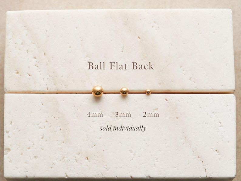 Ball Flat Back Stud Titanium Earrings, Threadless Push Pin Earrings, Medical Grade, Dainty Piercing, Hypoallergenic, Nap Earrings Stud FEXI image 2