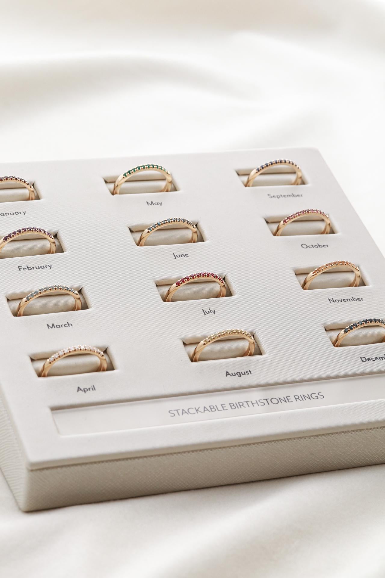 Solid 14k Gold Birthstone Stacking Ring - Family Birthstone Rings, New ...
