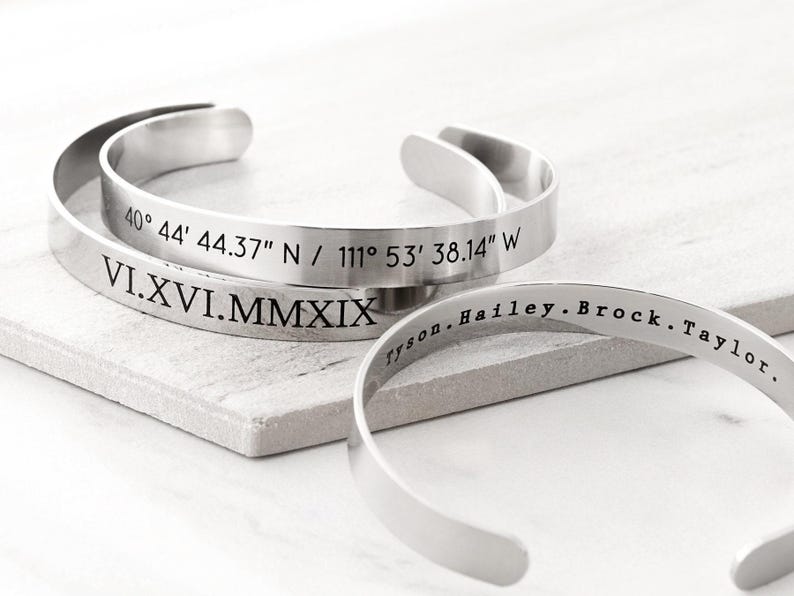 Gift for Him • Men's Cuff Bracelet • Men's Personalized Bracelet • Groom Gift • Men's Bracelet • Custom Engraved Cuff • Custom Mens, ECB image 1