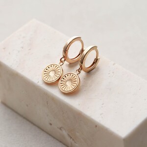 Sunburst Disc Huggies - Minimalist Earrings, Huggie Earrings, Bridesmaid Earrings, Trendy Earrings, 24/7, Hypoallergenic, Sun Earrings LUMA image 11