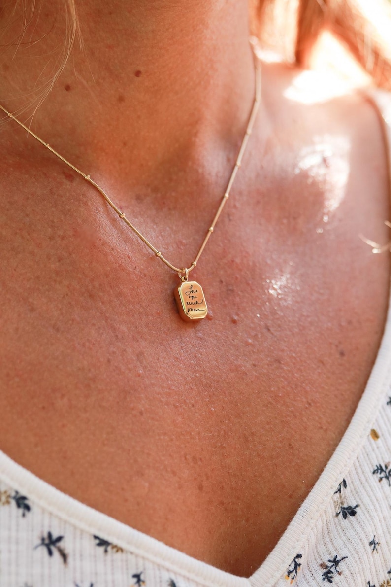 Collar con colgante de escritura a mano - Joyería con escritura a mano real, colgante de oro personalizado, collar con firma personalizada, regalo conmemorativo, octogonal ZUNO imagen 6