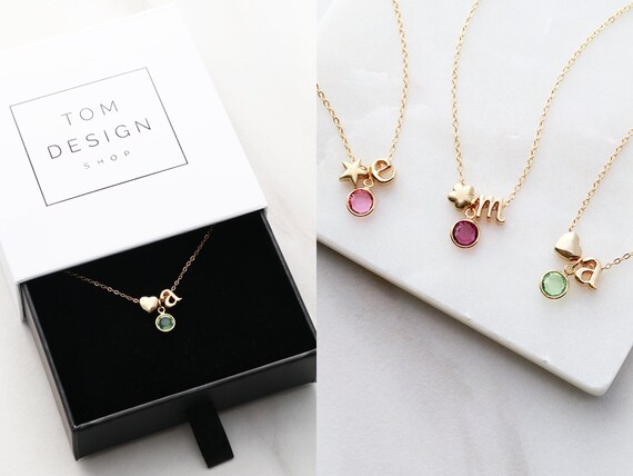 Birthstone Necklace / Child Initial 