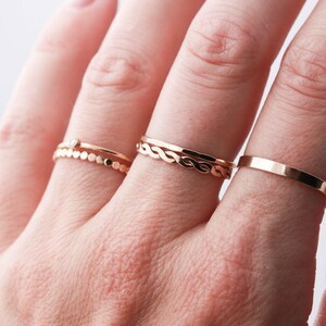 14k Gold Filled Rings - Certified Gold Stacking Rings, Dainty Ring, Birthstone Textured Bands, Promise Rings, Ring Stack, Gift for Her RNG imagem 7