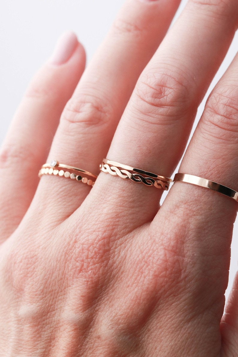 14k Gold Filled Rings - Certified Gold Stacking Rings, Dainty Ring, Birthstone Textured Bands, Promise Rings, Ring Stack, Gift for Her RNG imagem 7