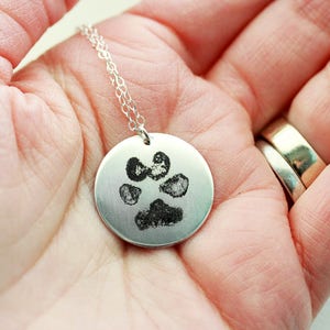 Paw Print Necklace Dogs Paw Print Jewelry Cats Paw Print Engraved Paw Print Pet Memorial Paw Print Pendant Actual Paw Print HND image 2