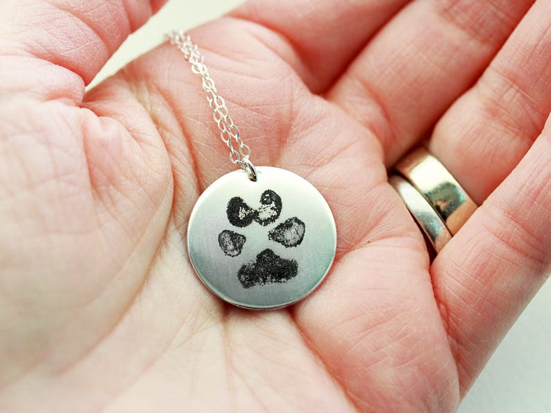 Paw Print Necklace Dogs Paw Print Jewelry Cats Paw Print Engraved Paw Print Pet Memorial Paw Print Pendant Actual Paw Print HND image 2