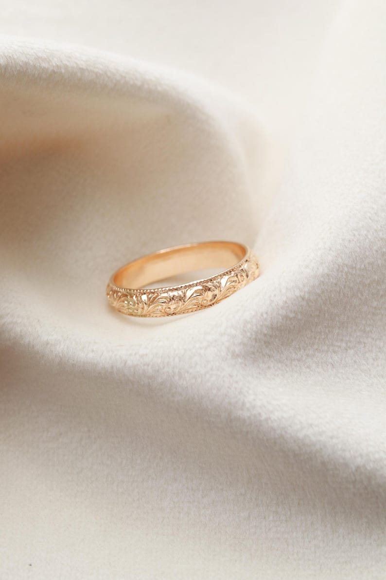 Floral Ring - 14k Gold Filled, Vintage Inspired Gold Ring, Dainty Floral Band, Ornate Gold Filled Ring, Stacking Ring, Carved Floral RNG image 4