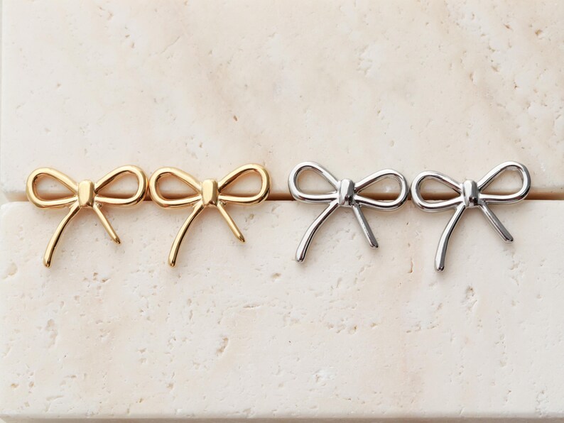 Bow Earrings, Bow Stud Earrings, Trendy Earrings, Hypoallergenic, Waterproof, Ribbon Earrings, Post Earrings, Gift for Her Christmas LUMA image 10