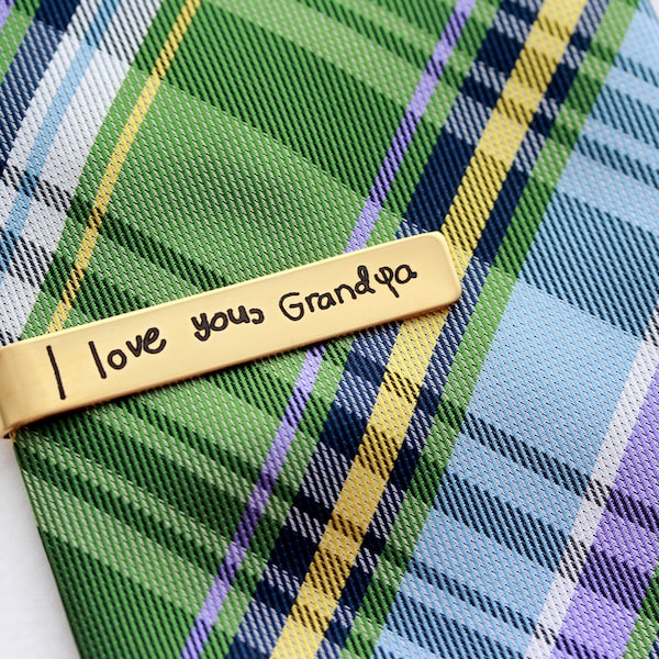 Father's Day Gift - Handwriting Tie Clip, Custom Engraved Tie Bar, Personalized Gift for Men, Custom Tie Bar, Engraved Tie Clip HND