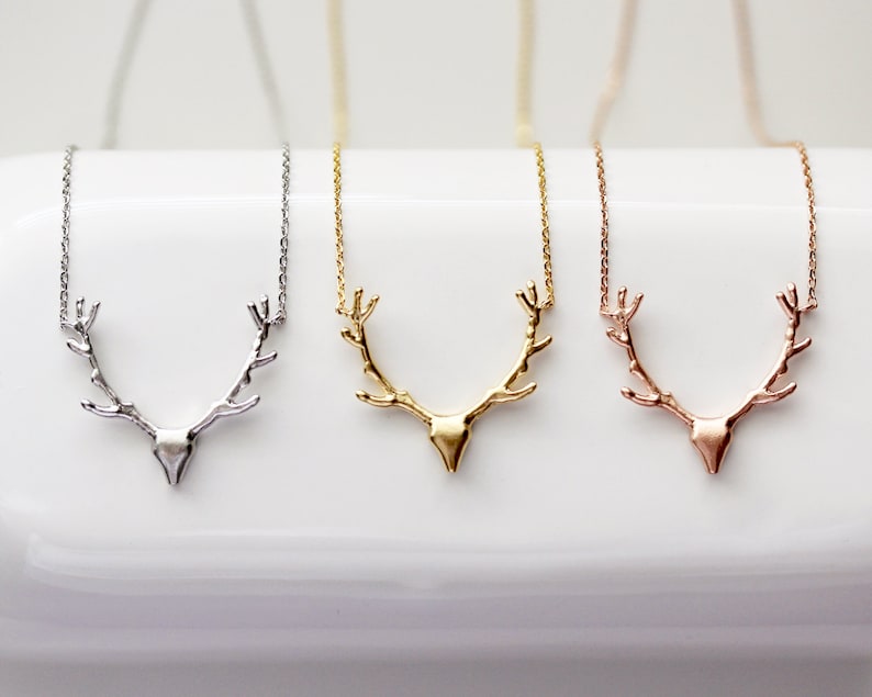 Deer Necklace Antler Necklace Gold Antler Necklace Elk Antler Pendant Antler Jewelry Deer Antler Jewelry Deer Jewelry CHMS image 1