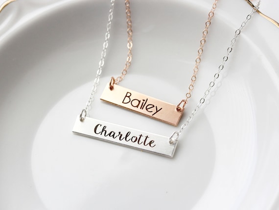 Gold bar necklace with children's best sale names