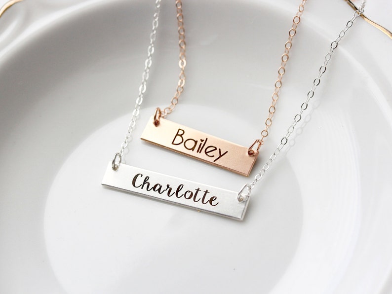 Kids Name Necklace Gold Bar Necklace Name Necklace Child Name Necklace Flower Girl Necklace Custom Gift Nameplate Necklace MXE2 image 1