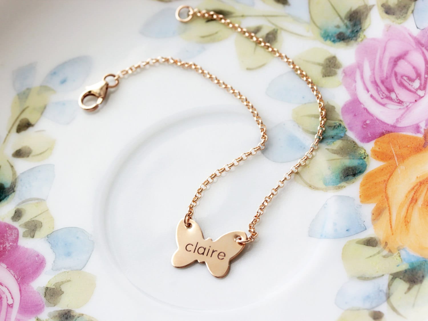 Download Engraved Butterfly Bracelet Dainty Layering Bracelet Etsy