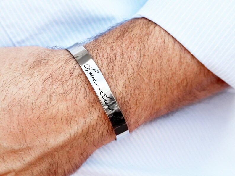 Custom Men's Cuff Bracelet / Actual Handwriting / Engraved Etsy