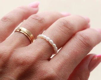 Pearl Ring • Stackable Rings • Minimalist, Stacking Adjustable, Midi Ring, Simple Girl's Rings, Gift for Her, Dainty Rings, Stretch Ring RNG