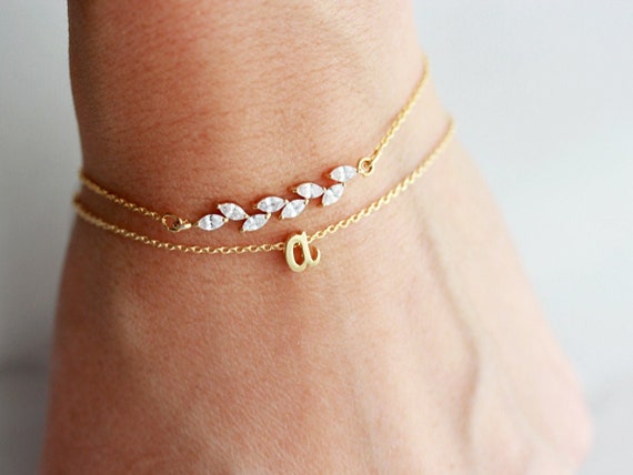 Dainty Bracelet Set Initial Bracelet Gold Chain Bracelet Delicate Bracelet Bridesmaid Bracelet Layering Bracelet Gift Ideas