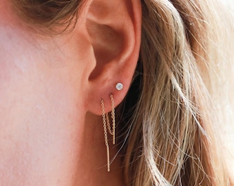 Threader Earrings - Piercing Jewelry, Threaded Earrings, Gold Silver Timeless Minimalist Earrings, Hypoallergenic Earrings, Anti-Tarnish ERG