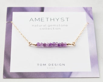 Amethyst Bar Necklace • Natural Amethyst • Gemstone Bar Necklace • Birthstone Bar Necklace • February Birthday • Gift for Her Gemstone GEM