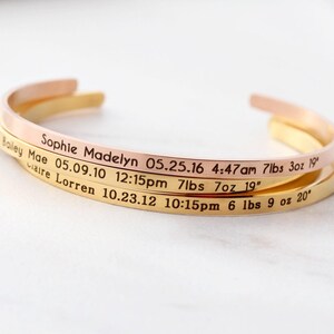 Birth Stats Bracelet • Baby Announcement • New Mom Gift • New Baby Gift • New Mother Gift • Stacking Layering • Baby Shower Gift, Skinny ECB image 5