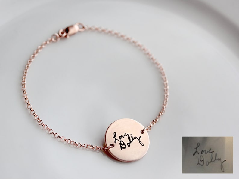 Handwriting Disc Bracelet Engraved Signature Bracelet Gold Handwriting Bracelet Custom Bracelet Signature Handwriting Bracelet HND image 3