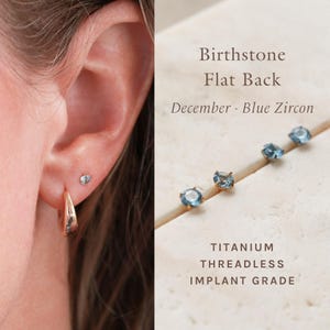 Blue Zircon Flat Back Earrings  - December Birthday,  December Birthstone Earrings, Stud Earrings, Titanium Flat Backs, Hypoallergenic FEXI