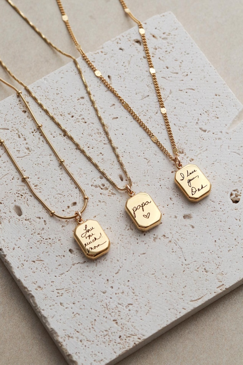 Collar con colgante de escritura a mano - Joyería con escritura a mano real, colgante de oro personalizado, collar con firma personalizada, regalo conmemorativo, octogonal ZUNO imagen 5