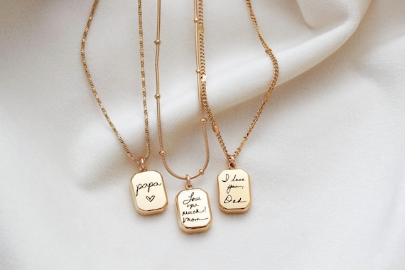 Handwriting Pendant Necklace - Actual Handwriting Jewelry Custom Gold Pendant, Personalized Signature Necklace, Memorial Gift, Octagon ZUNO