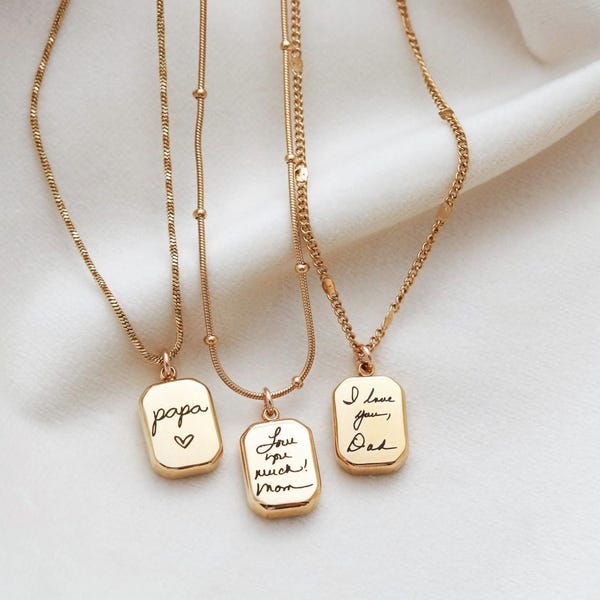 Handwriting Pendant Necklace - Actual Handwriting Jewelry Custom Gold Pendant, Personalized Signature Necklace, Memorial Gift, Octagon ZUNO