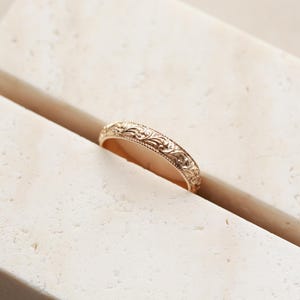 Floral Ring - 14k Gold Filled, Vintage Inspired Gold Ring, Dainty Floral Band, Ornate Gold Filled Ring, Stacking Ring, Carved Floral RNG image 9