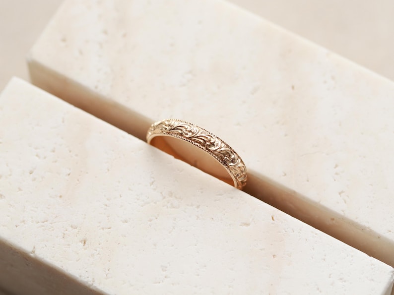 Floral Ring - 14k Gold Filled, Vintage Inspired Gold Ring, Dainty Floral Band, Ornate Gold Filled Ring, Stacking Ring, Carved Floral RNG image 9