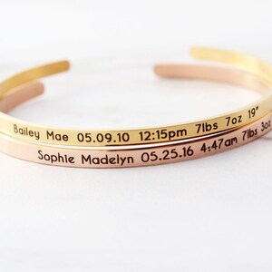 Birth Stats Bracelet • Baby Announcement • New Mom Gift • New Baby Gift • New Mother Gift • Stacking Layering • Baby Shower Gift, Skinny ECB image 2