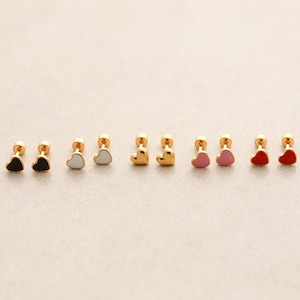 Heart Screw Back Earrings - Flat Back Studs, Hypoallergenic 24/7 Earrings, Flat Back Nap Earrings, Pink Heart Stud, Gold Heart Studs Red ERG