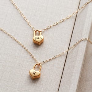 Heart Padlock Necklace - Custom Initial Necklace, Lock Necklace, Personalized Gold Initial Paperclip Chain, Valentines Anniversary Gift MXE
