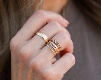 Dainty Birthstone Ring - 14k Gold Filled Stacking Ring, Minimalist Family Jewelry, Gift for Mom or Her, Birthstone Christmas Gift RNG