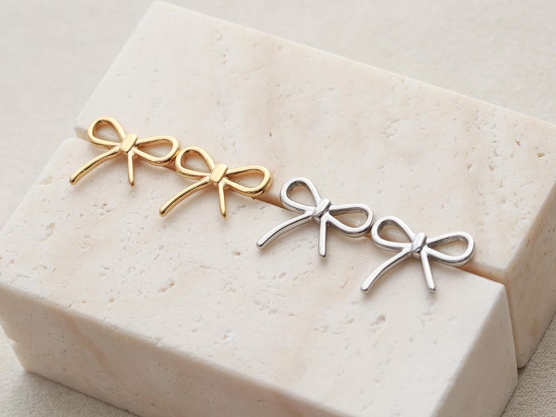 Bow Earrings, Bow Stud Earrings, Trendy Earrings, Hypoallergenic, Waterproof, Ribbon Earrings, Post Earrings, Gift for Her Christmas LUMA image 9