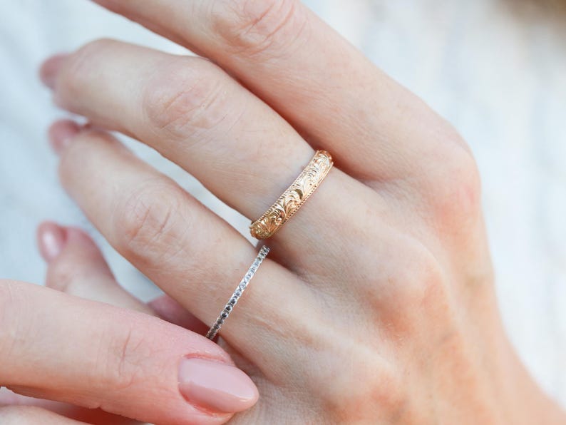 Floral Ring - 14k Gold Filled, Vintage Inspired Gold Ring, Dainty Floral Band, Ornate Gold Filled Ring, Stacking Ring, Carved Floral RNG image 2