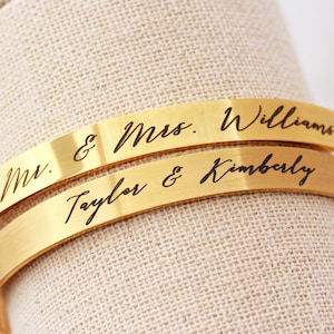 Personalized Wedding Gift - Cuff Bracelet, Name Bracelet, Custom Bangle, Custom Cuff, Personalized Gift, Custom Date Bracelet - Thin ECB