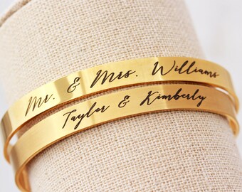 Personalized Wedding Gift - Cuff Bracelet, Name Bracelet, Custom Bangle, Custom Cuff, Personalized Gift, Custom Date Bracelet - Thin ECB