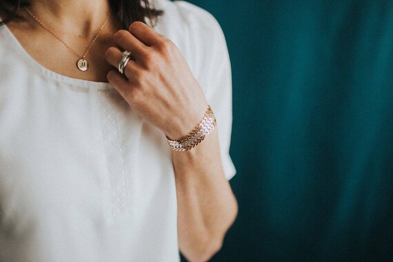 Dainty Bracelet Set Chevron Bracelet Initial Bracelet Etsy Ireland