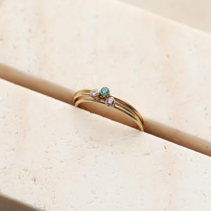 Bague à empiler avec pierres de naissance - Bague avec pierres précieuses personnalisées en or 14 carats, bague en argent délicate, cadeau de bijoux de pierre de naissance personnalisés pour elle, bague RNG image 6