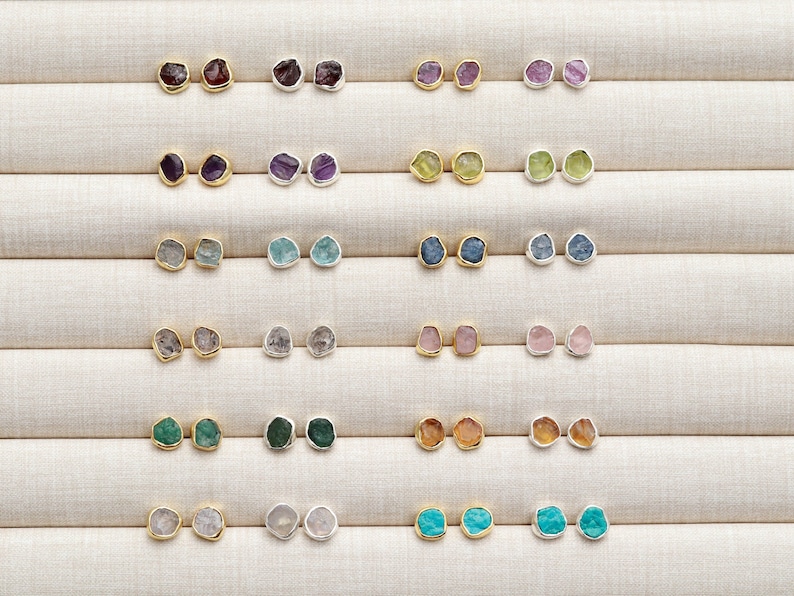 Gemstone Stud Earrings Birthstone Post Earrings Natural Gemstones Birthstone Gift Birthday Gift Bridesmaids Birthstone Gift GPT image 2