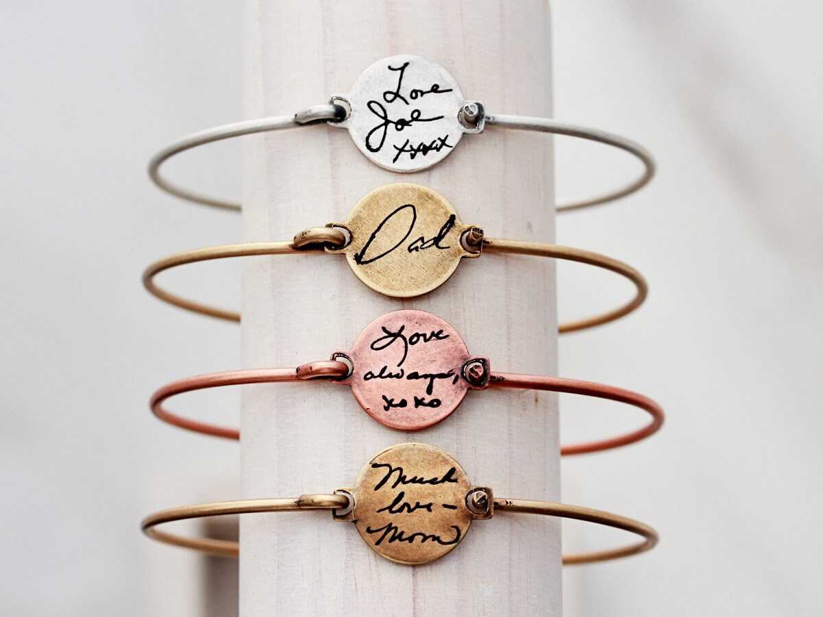 engraved handwriting bracelets