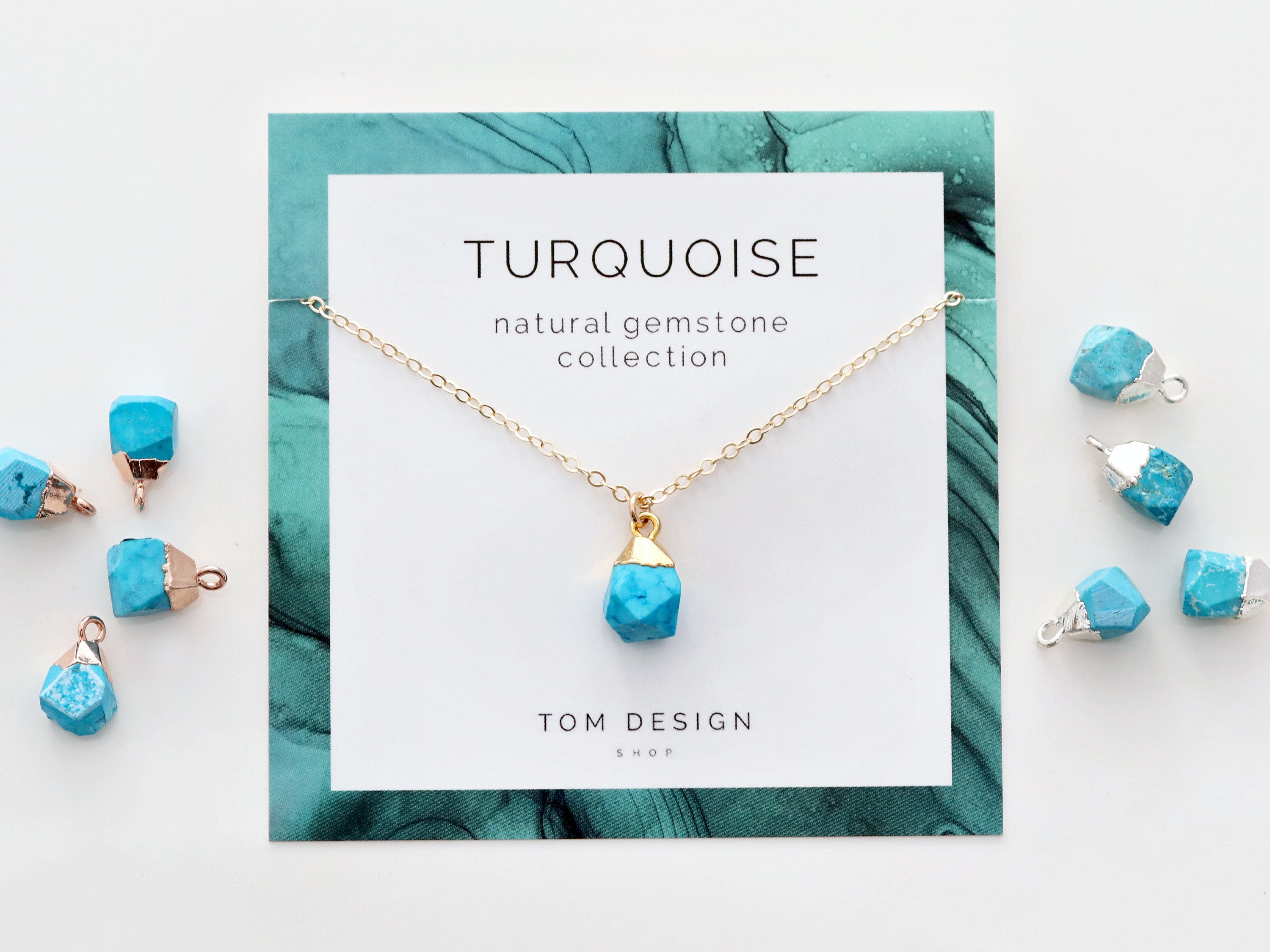 raw birthstone jewelry layering necklace sterling silver chain 14k gold filled turquoise birthday gift turquiose