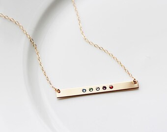 Personalized Bar Necklace / Birthstone Necklace / Gold Bar Necklace / Gemstone Necklace / Name Necklace Mother's Day Gift Birthstone TBR1 *
