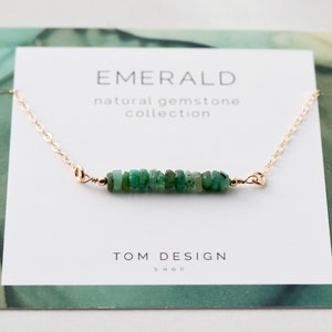 Emerald Bar Necklace • Dainty Gemstone Necklace • Gemstone Bar Necklace • Birthstone Bar Necklace • May Birthday • Gift for Her Emerald, GM1