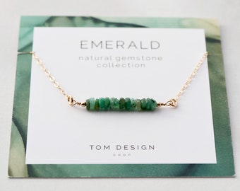 Emerald Bar Necklace • Dainty Gemstone Necklace • Gemstone Bar Necklace • Birthstone Bar Necklace • May Birthday • Gift for Her Emerald, GEM